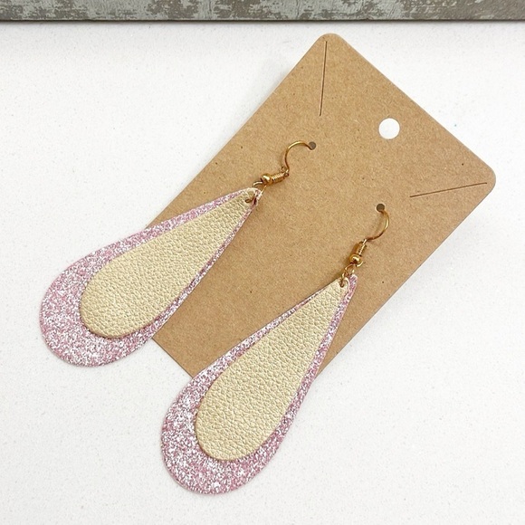 Glitter print teardrop hand made earrings - Picture 1 of 2